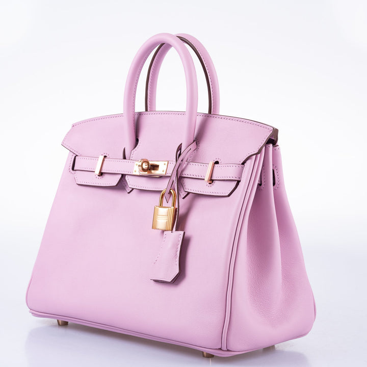 Top quality Hermes Birkin 25 Mauve Sylvestre Swift leather Rose Gold Hardware