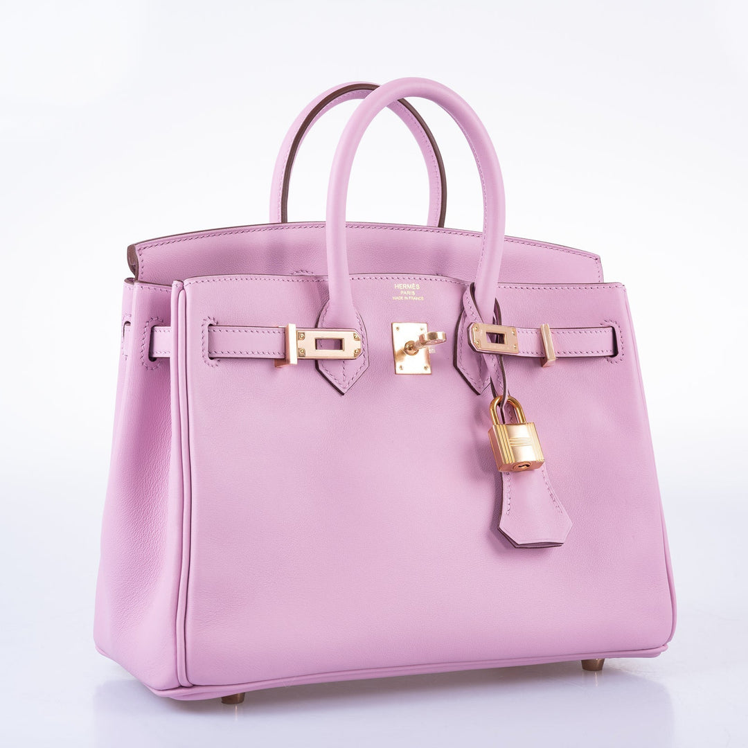 Top quality Hermes Birkin 25 Mauve Sylvestre Swift leather Rose Gold Hardware
