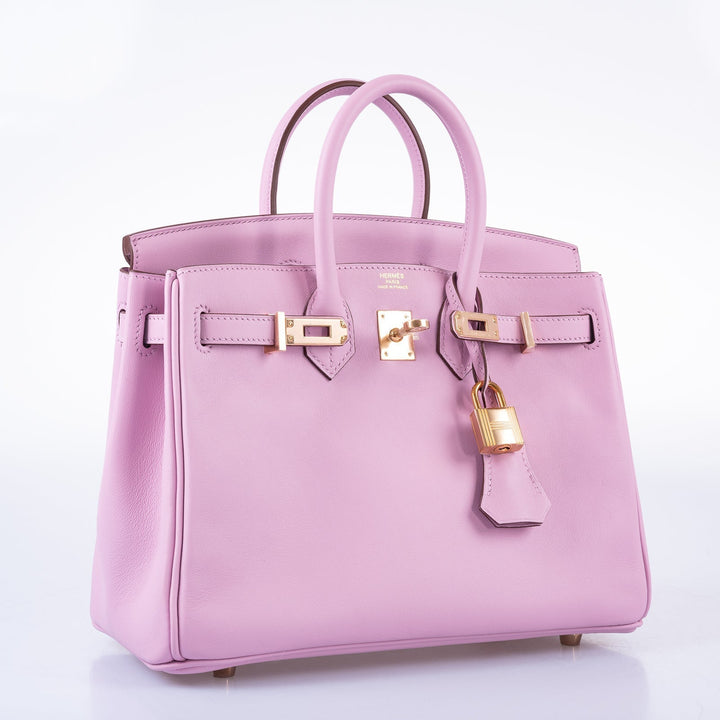 Top quality Hermes Birkin 25 Mauve Sylvestre Swift leather Rose Gold Hardware