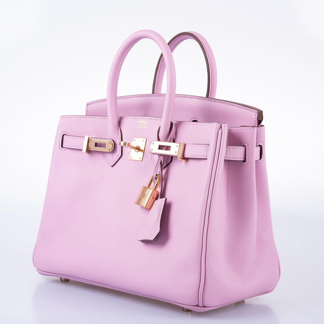 Top quality Hermes Birkin 25 Mauve Sylvestre Swift leather Rose Gold Hardware