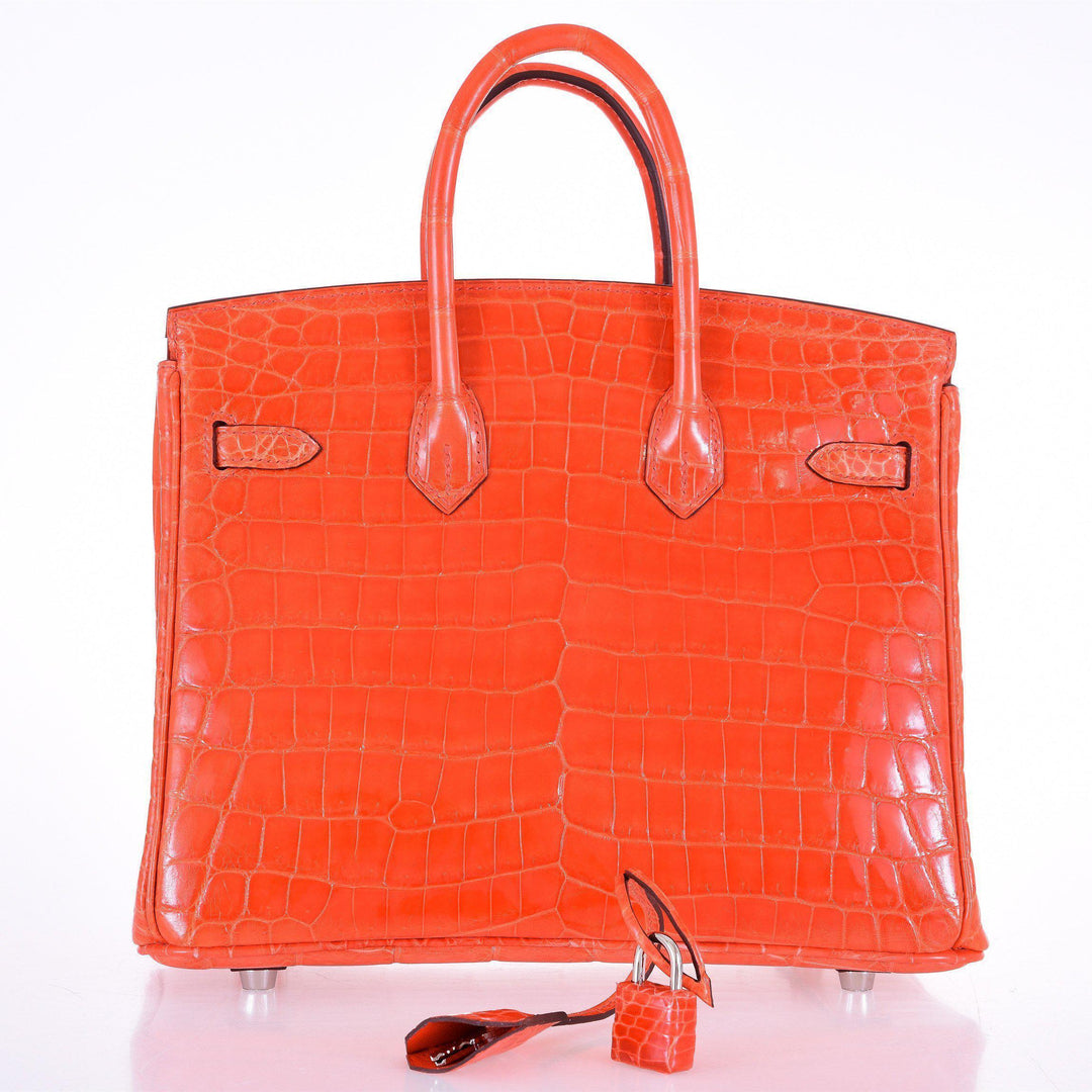 Hermes Birkin 25 Niloticus Crocodile Poppy Orange Palladium Hardware