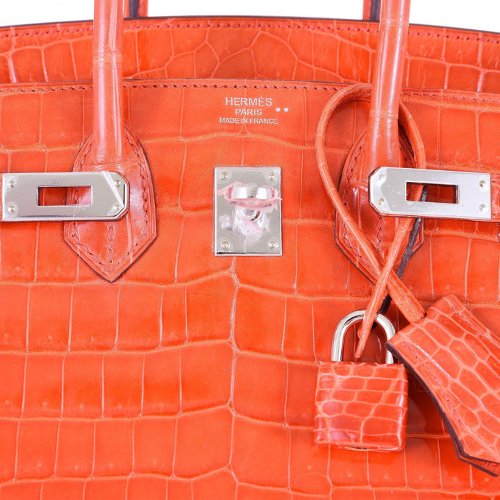 Hermes Birkin 25 Niloticus Crocodile Poppy Orange Palladium Hardware