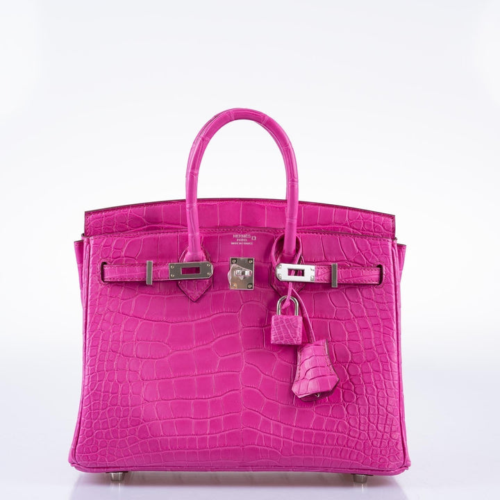 Top quality Hermes Birkin 25 Rose Shocking Matte Alligator Palladium Hardware