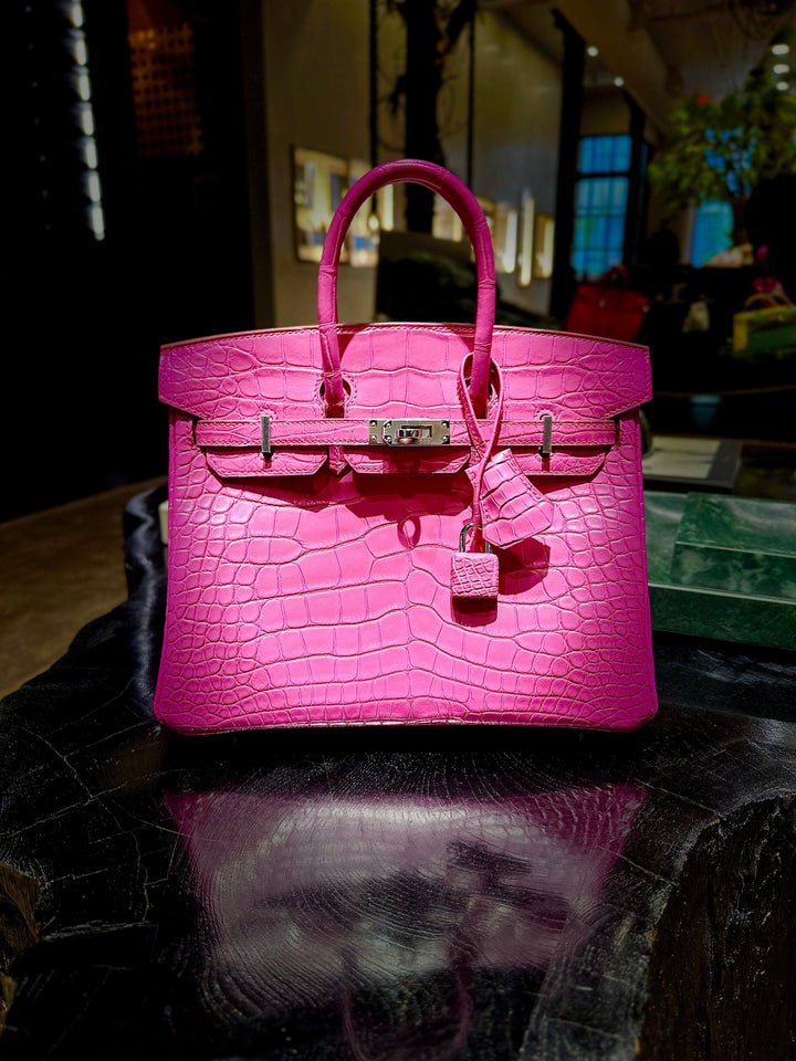 Top quality Hermes Birkin 25 Rose Shocking Matte Alligator Palladium Hardware