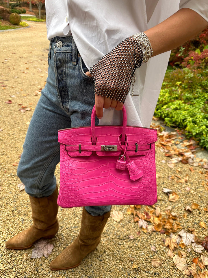 Top quality Hermes Birkin 25 Rose Shocking Matte Alligator Palladium Hardware