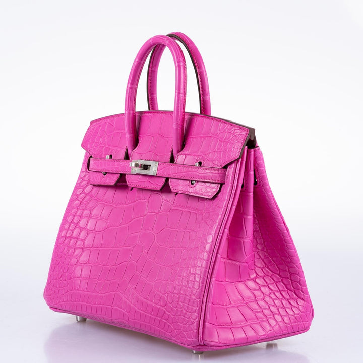 Top quality Hermes Birkin 25 Rose Shocking Matte Alligator Palladium Hardware