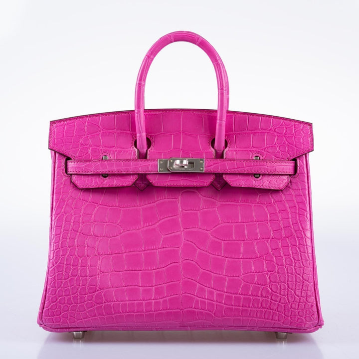 Top quality Hermes Birkin 25 Rose Shocking Matte Alligator Palladium Hardware