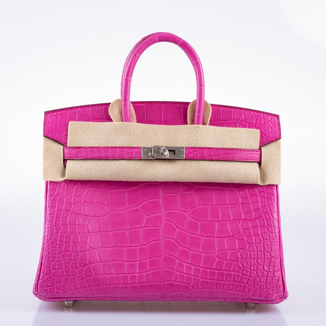 Top quality Hermes Birkin 25 Rose Shocking Matte Alligator Palladium Hardware