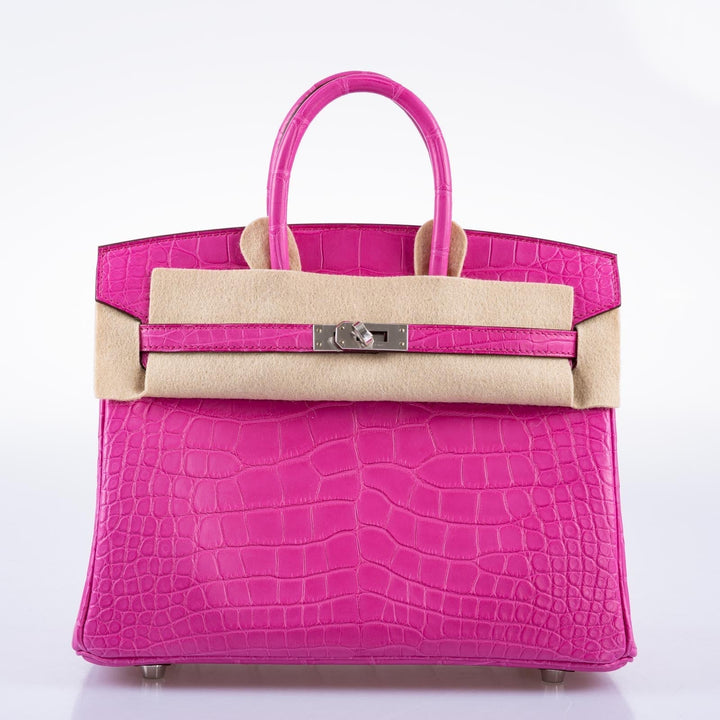 Top quality Hermes Birkin 25 Rose Shocking Matte Alligator Palladium Hardware