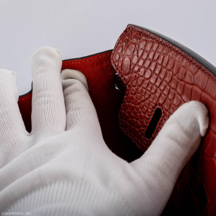 Hermès Birkin 25 Rouge H Verso Orange Alligator Gold Hardware