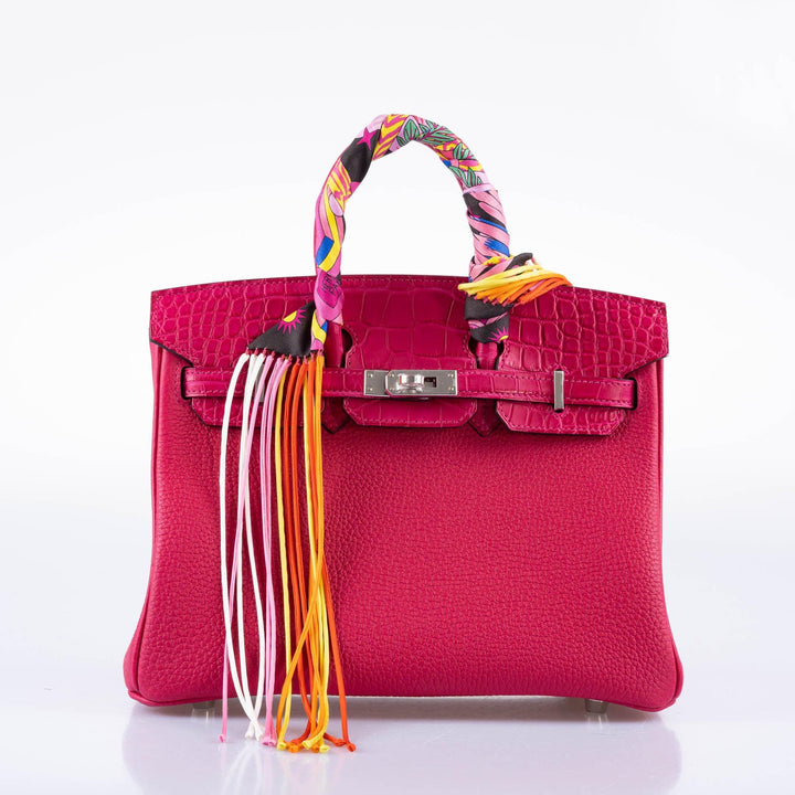 Hermès Birkin 25 Rouge de Coeur Shiny Porosus Crocodile 18K White Gold Hardware & Diamonds - 2020, Y