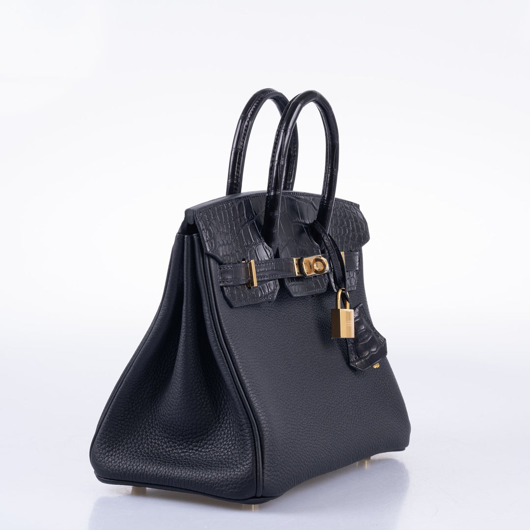 Hermès Birkin 25 Touch Black Togo and Matte Alligator Gold Hardware