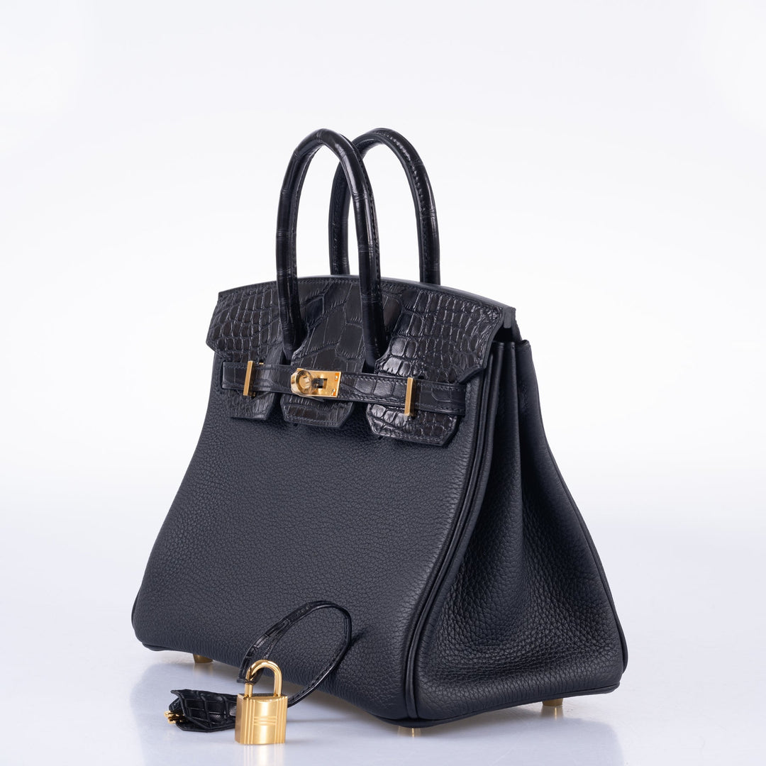 Hermès Birkin 25 Touch Black Togo and Matte Alligator Gold Hardware