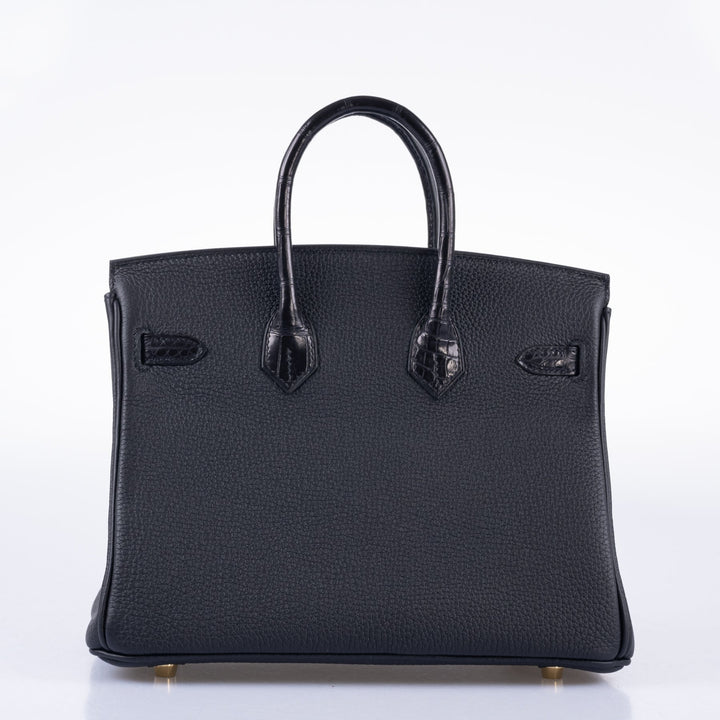 Hermès Birkin 25 Touch Black Togo and Matte Alligator Gold Hardware
