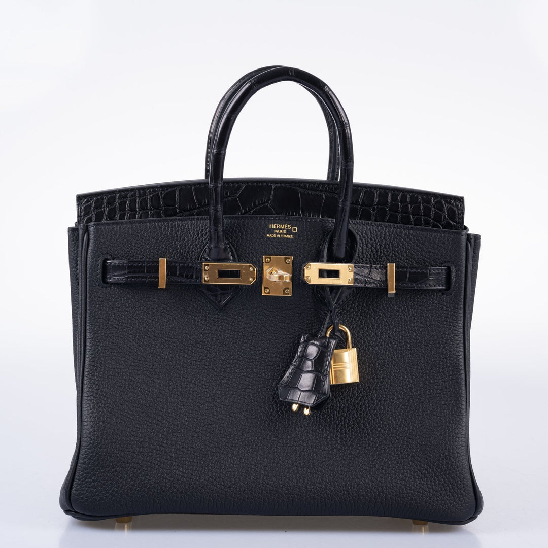 Hermès Birkin 25 Touch Black Togo and Matte Alligator Gold Hardware