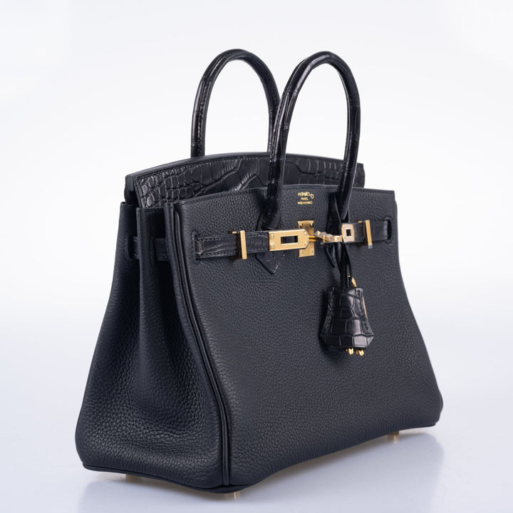 Hermès Birkin 25 Touch Black Togo and Matte Alligator Gold Hardware
