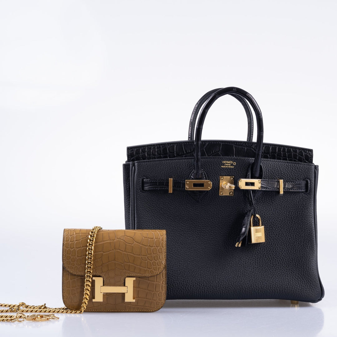Hermès Birkin 25 Touch Black Togo and Matte Alligator Gold Hardware