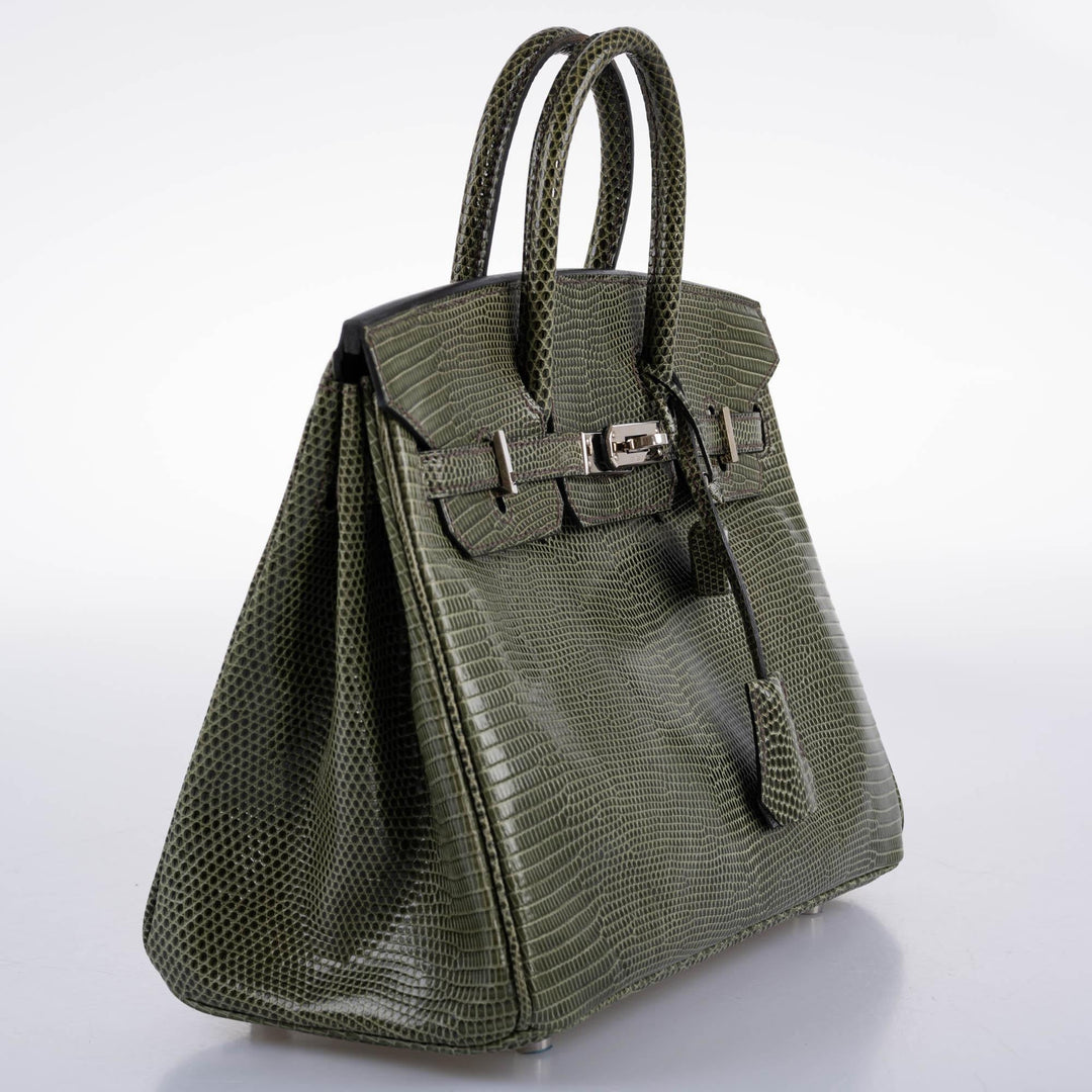 Hermès Birkin 25 Vert Olive Salvator Lizard with Palladium Hardware - 2008, L Square