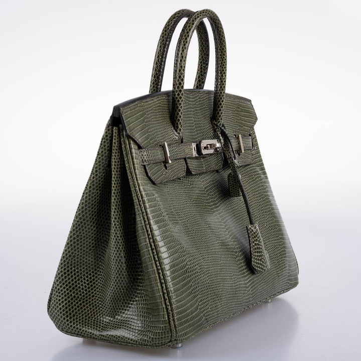 Hermès Birkin 25 Vert Olive Salvator Lizard with Palladium Hardware - 2008, L Square