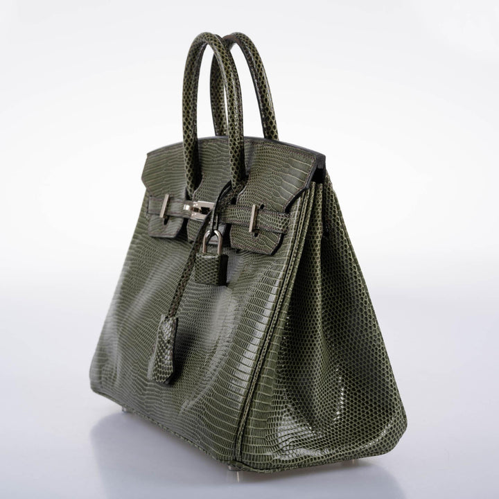 Hermès Birkin 25 Vert Olive Salvator Lizard with Palladium Hardware - 2008, L Square