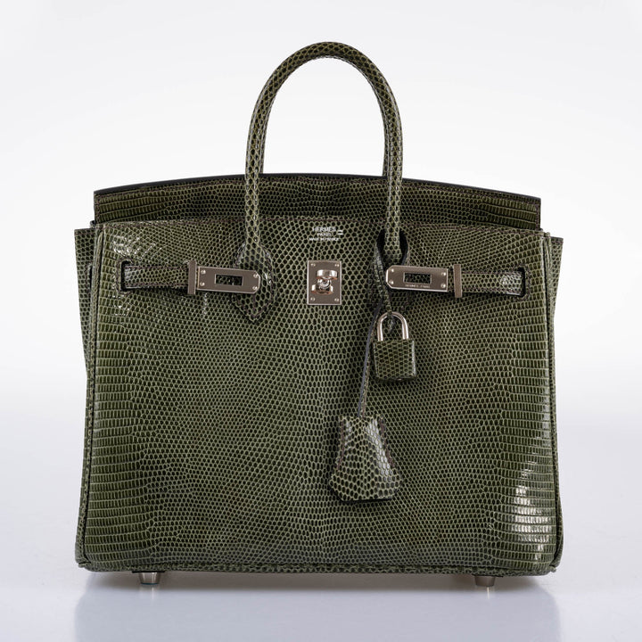 Hermès Birkin 25 Vert Olive Salvator Lizard with Palladium Hardware - 2008, L Square