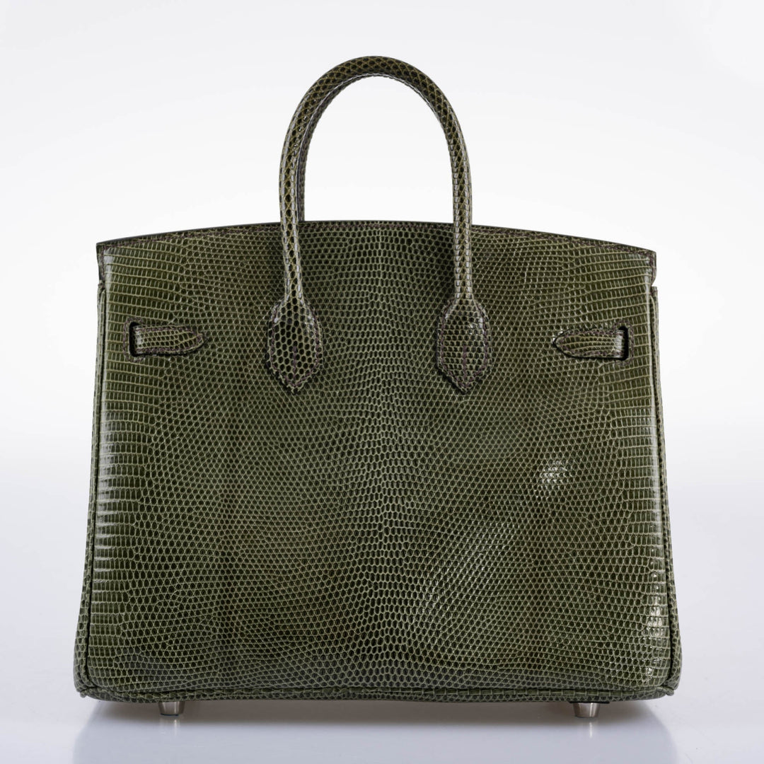 Hermès Birkin 25 Vert Olive Salvator Lizard with Palladium Hardware - 2008, L Square
