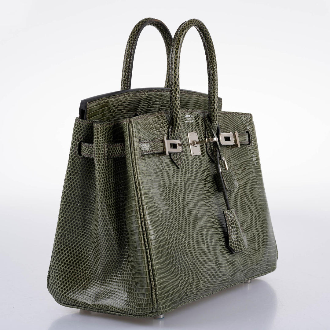 Hermès Birkin 25 Vert Olive Salvator Lizard with Palladium Hardware - 2008, L Square