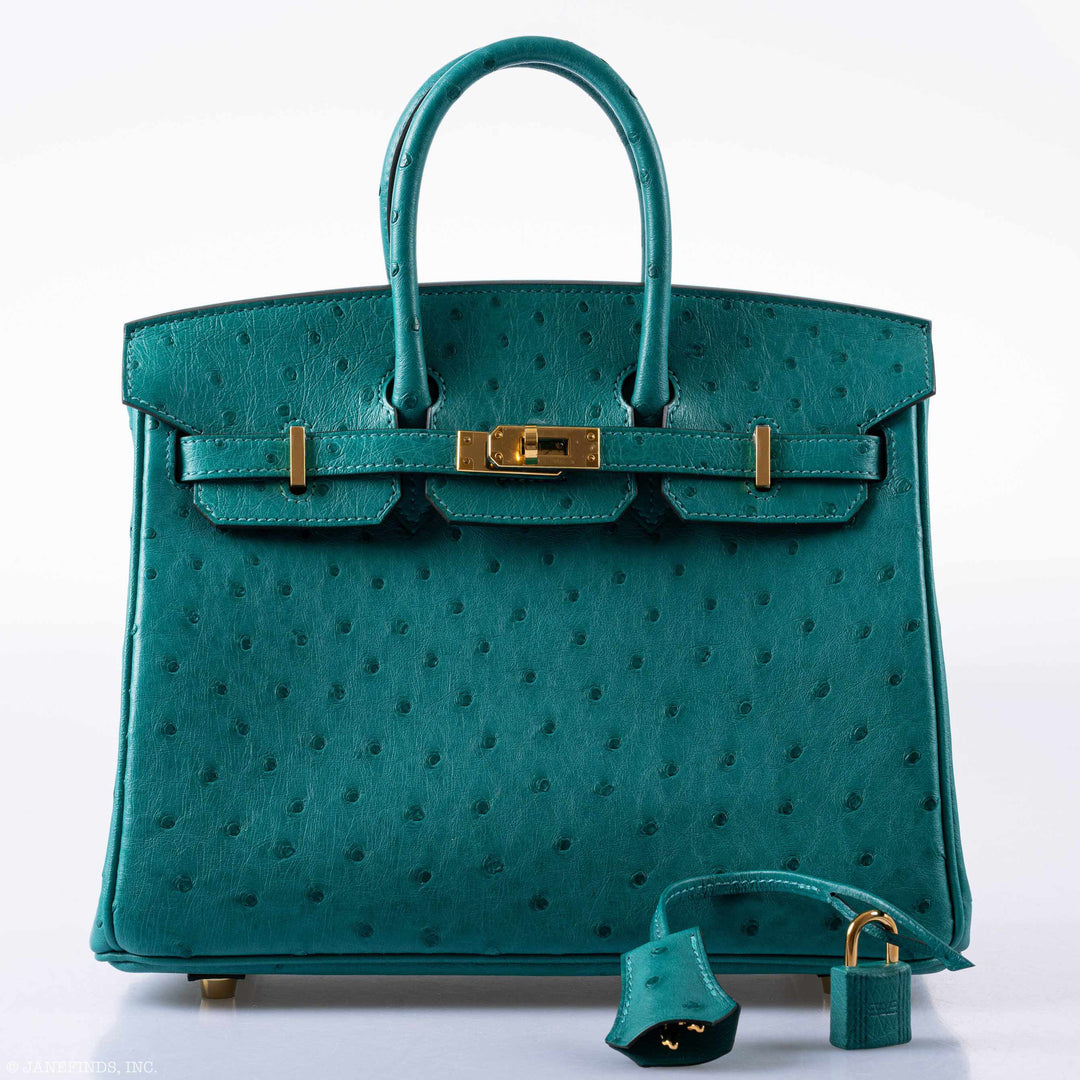 Top quality Hermes Birkin 25 Vert Verone Ostrich Gold Hardware - 2019, D