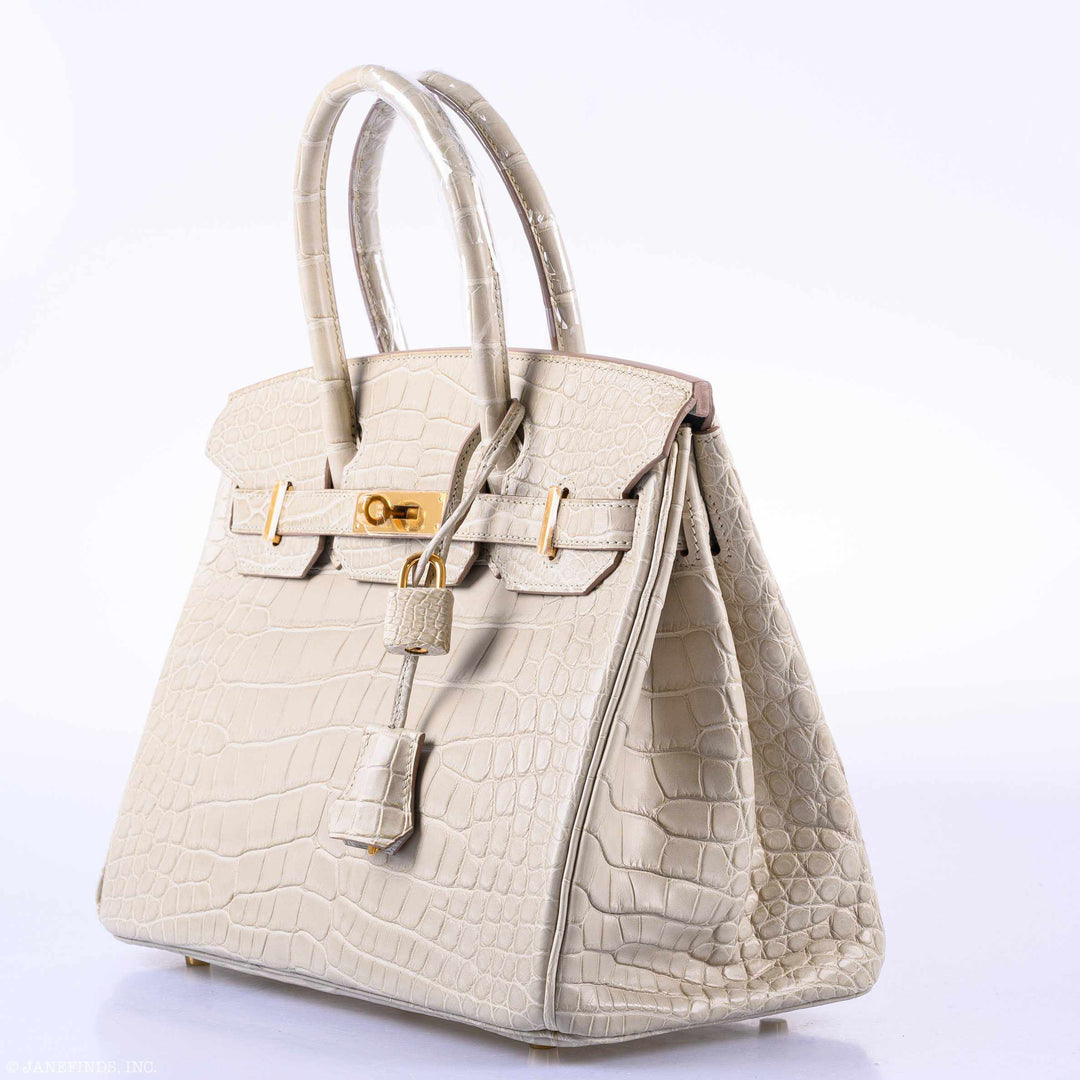 Hermes Birkin 30 Beton Matte Alligator Gold Hardware - A