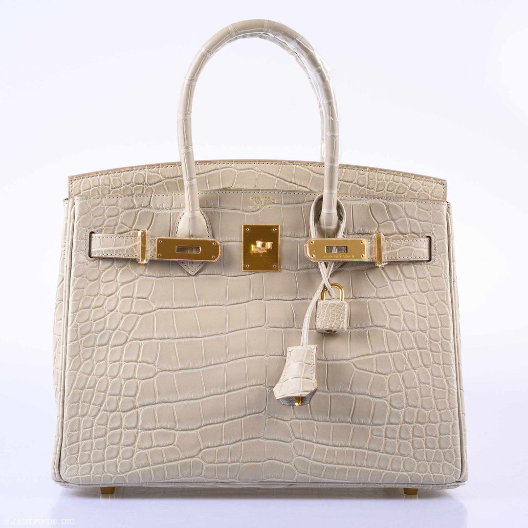 Hermes Birkin 30 Beton Matte Alligator Gold Hardware - A