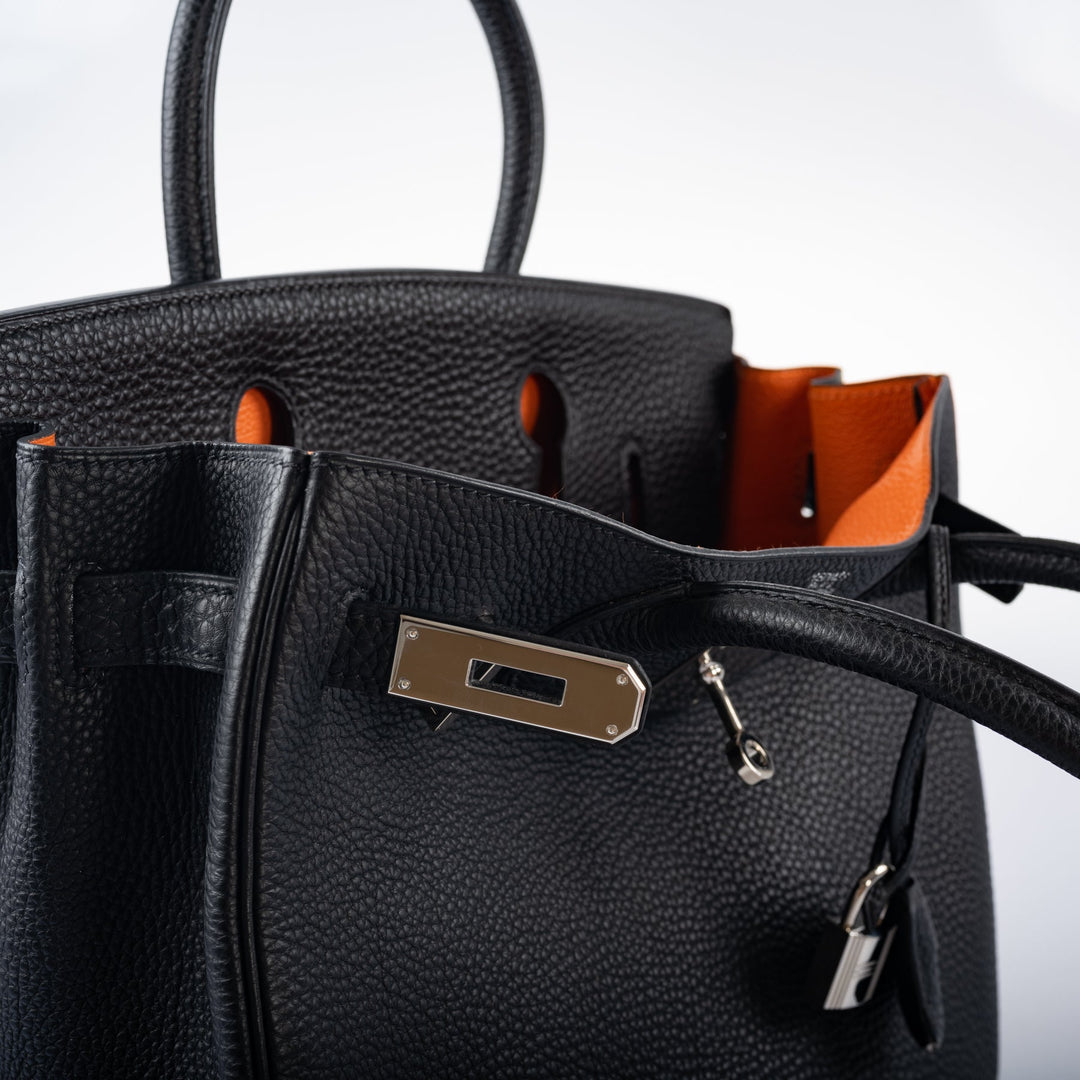 Top quality Hermes Birkin 30 Bi-Color Black Togo and Orange H Palladium Hardware