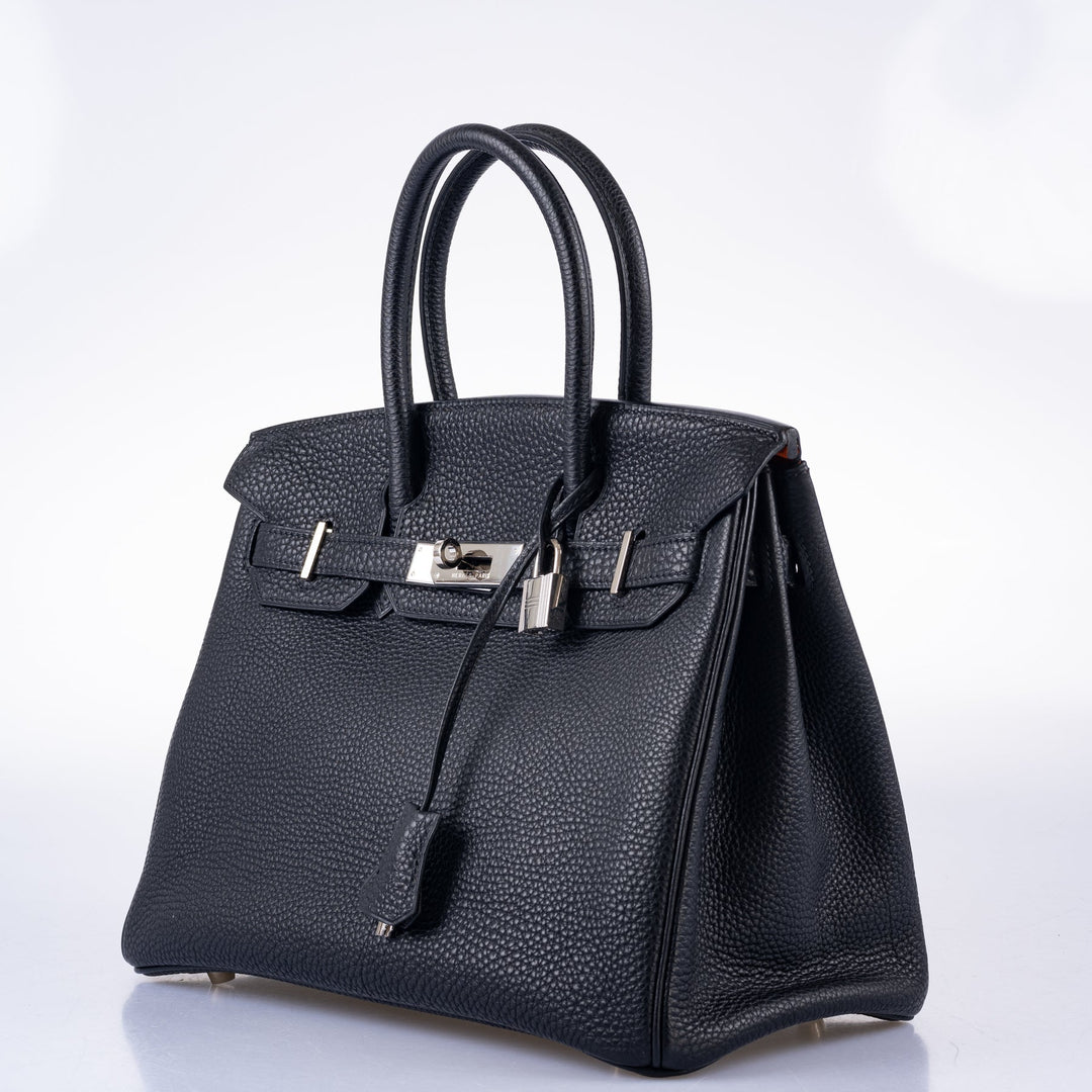 Top quality Hermes Birkin 30 Bi-Color Black Togo and Orange H Palladium Hardware