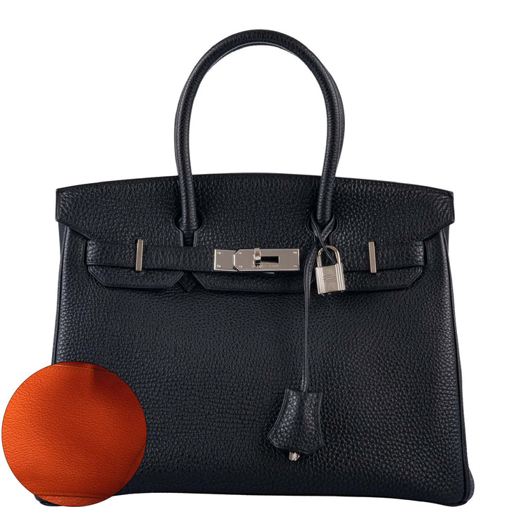 Top quality Hermes Birkin 30 Bi-Color Black Togo and Orange H Palladium Hardware