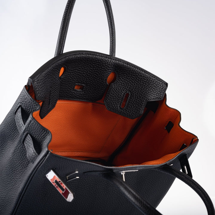 Top quality Hermes Birkin 30 Black Togo and Orange H Palladium Hardware