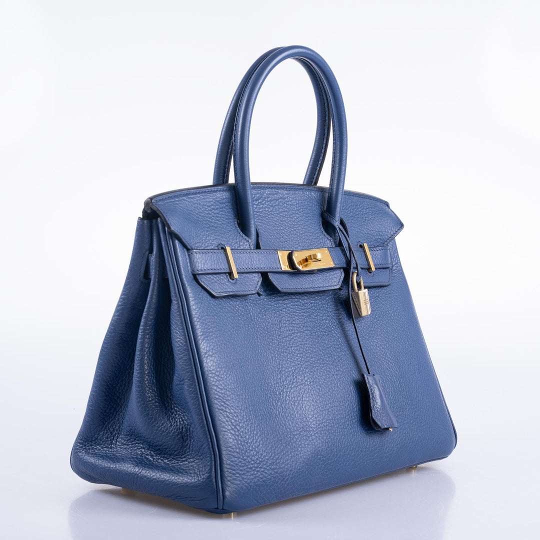 Top quality Hermes Birkin 30 Blue De Galice Clemence with Gold Hardware