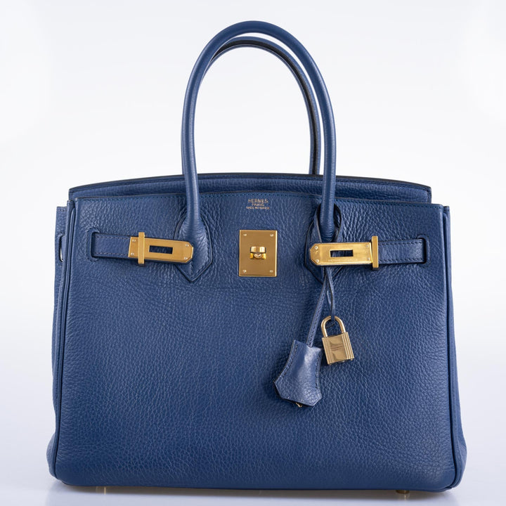 Top quality Hermes Birkin 30 Blue De Galice Clemence with Gold Hardware