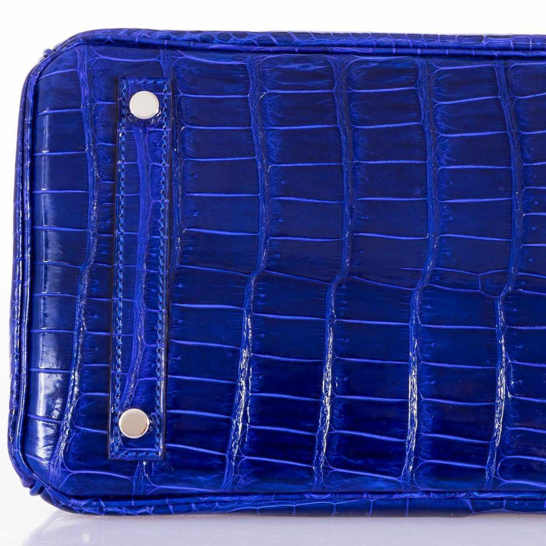 Premium Handmade Hermes Birkin 30 Blue Electric Porosus Crocodile Palladium Hardware