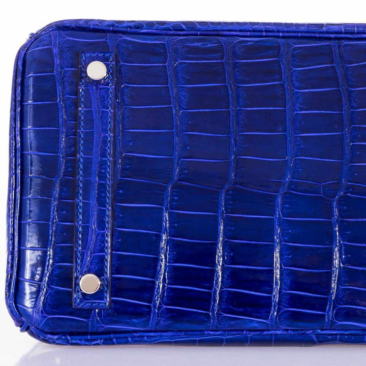 Premium Handmade Hermes Birkin 30 Blue Electric Porosus Crocodile Palladium Hardware