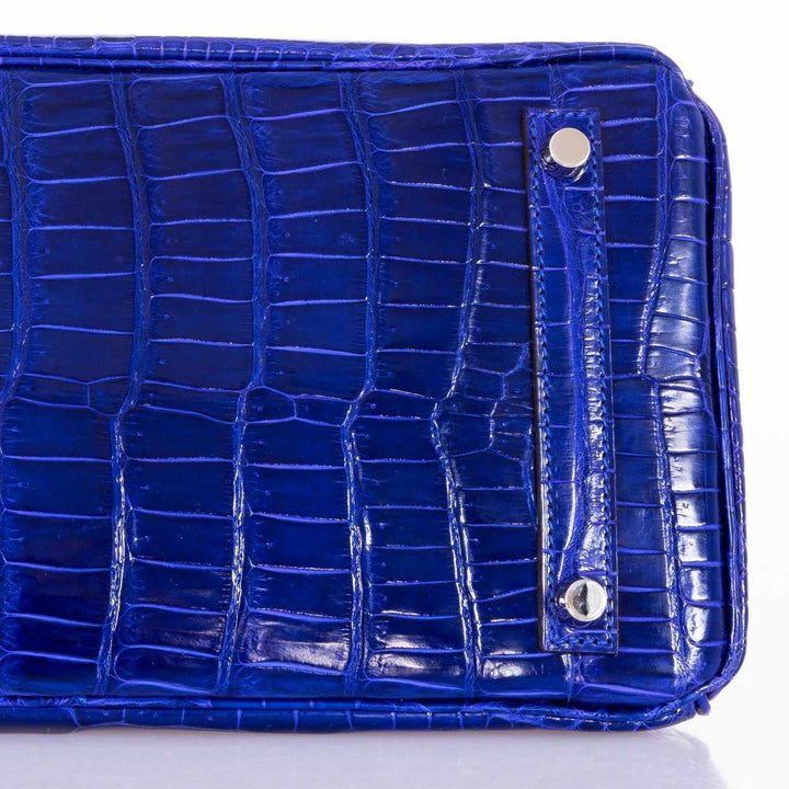 Premium Handmade Hermes Birkin 30 Blue Electric Porosus Crocodile Palladium Hardware