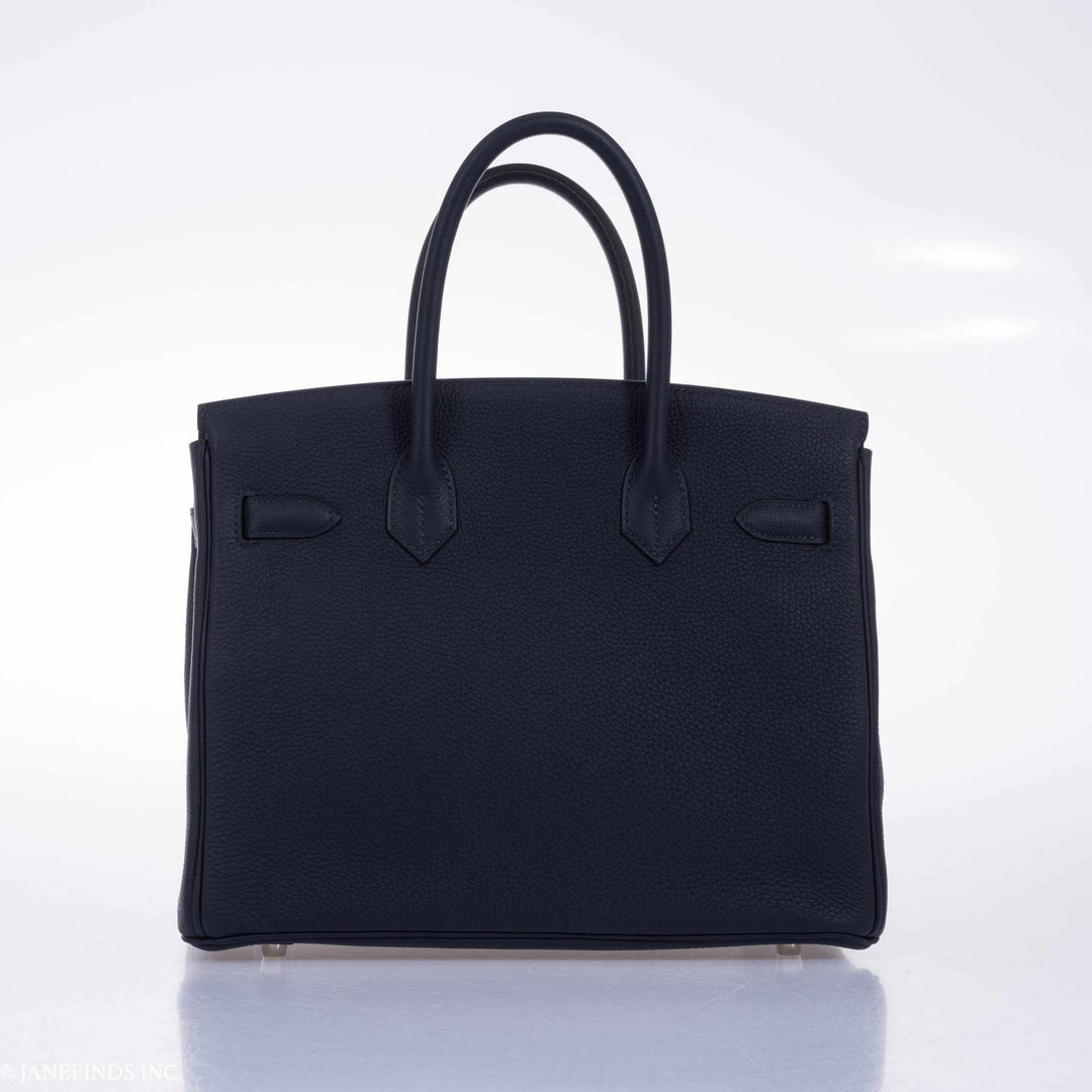 Hermes Birkin 30 Blue Nuit Verso Orange Poppy Togo Palladium Hardware
