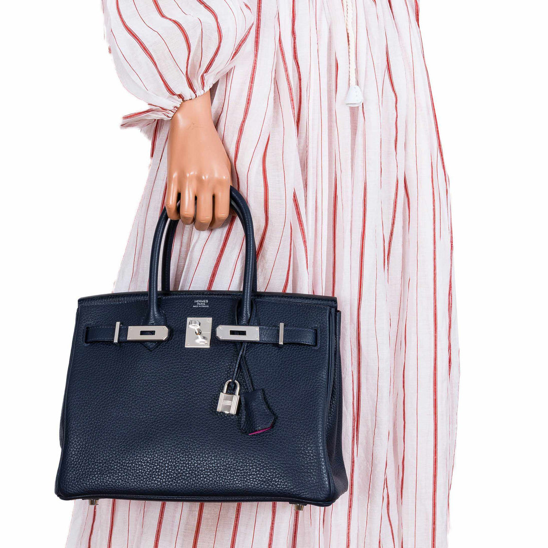 Top quality Hermes Birkin 30 Blue Nuit Verso Rose Pourpre Togo Palladium Hardware - Limited Edition