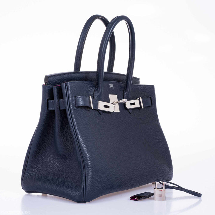 Top quality Hermes Birkin 30 Blue Nuit Verso Rose Pourpre Togo Palladium Hardware - Limited Edition