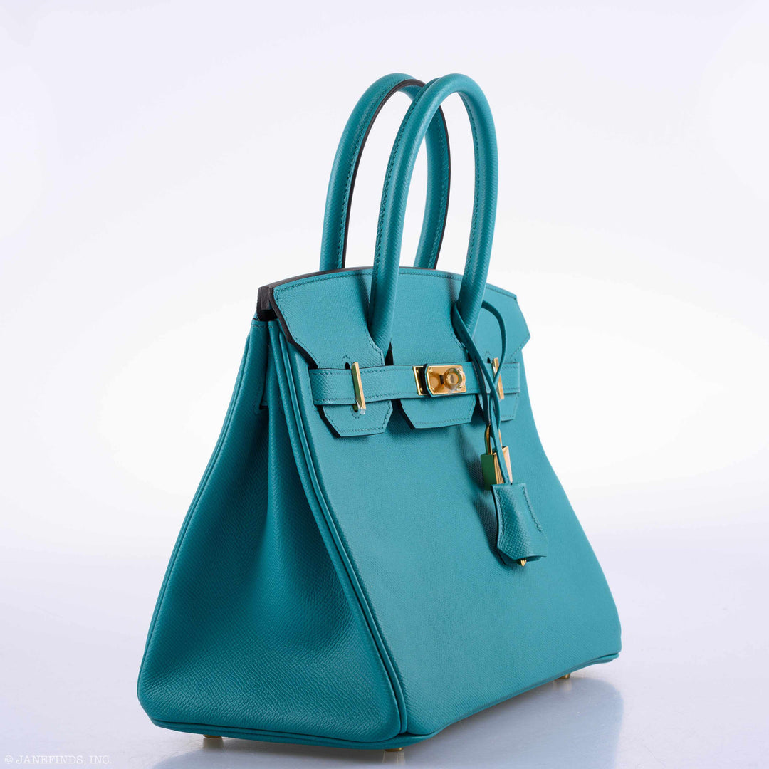 Top quality Hermes Birkin 30 Blue Paon Epsom Gold Hardware