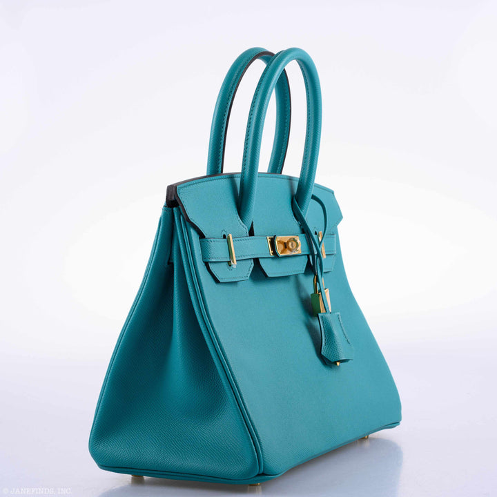 Top quality Hermes Birkin 30 Blue Paon Epsom Gold Hardware