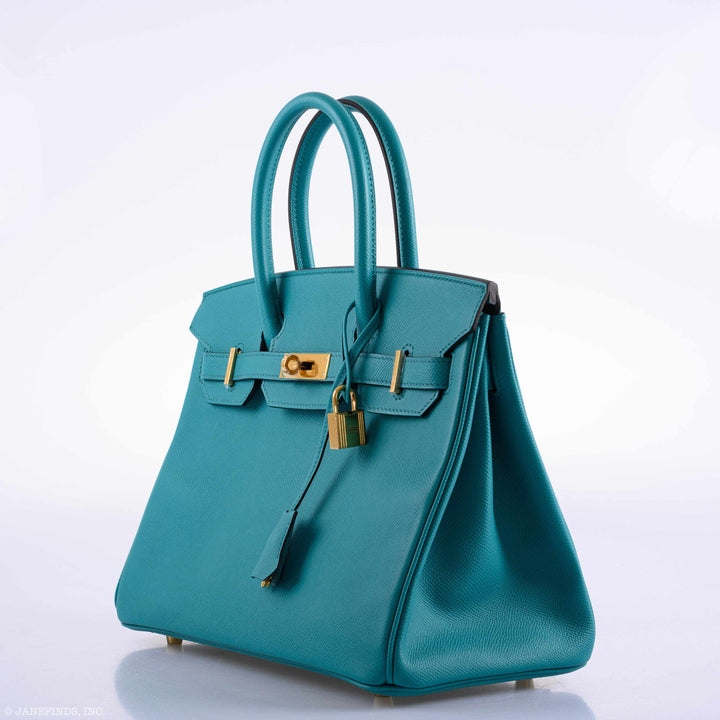 Top quality Hermes Birkin 30 Blue Paon Epsom Gold Hardware