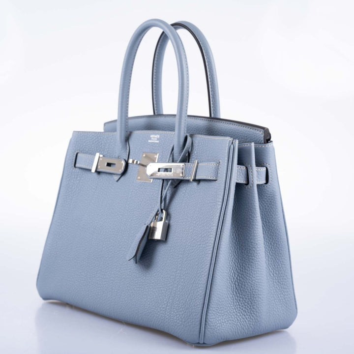 Top quality Hermes Birkin 30 Blue Saint Cyr Clemence Palladium Hardware