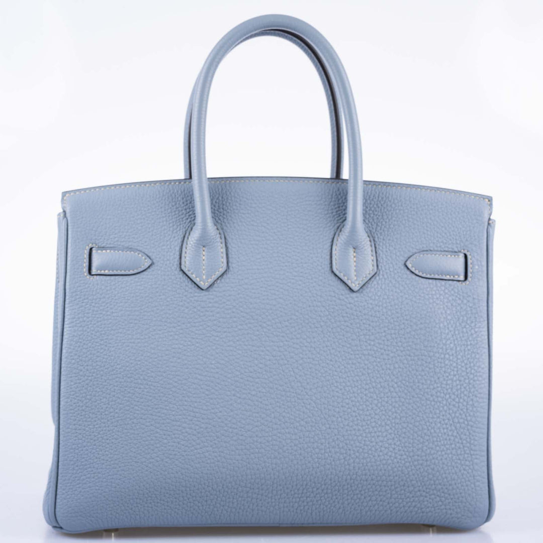 Top quality Hermes Birkin 30 Blue Saint Cyr Clemence Palladium Hardware