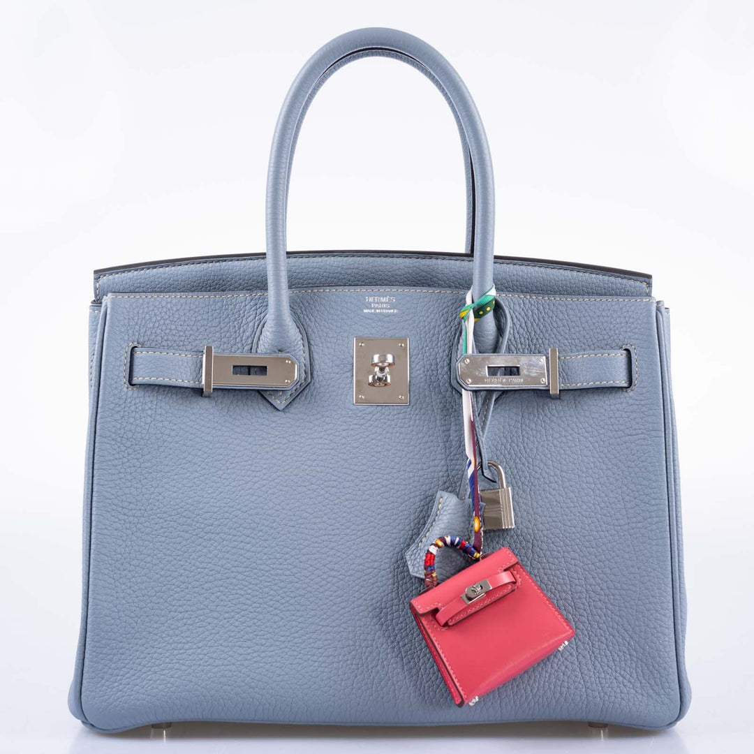 Top quality Hermes Birkin 30 Blue Saint Cyr Clemence Palladium Hardware