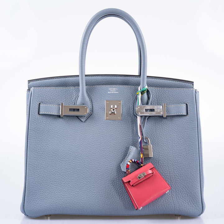 Top quality Hermes Birkin 30 Blue Saint Cyr Clemence Palladium Hardware
