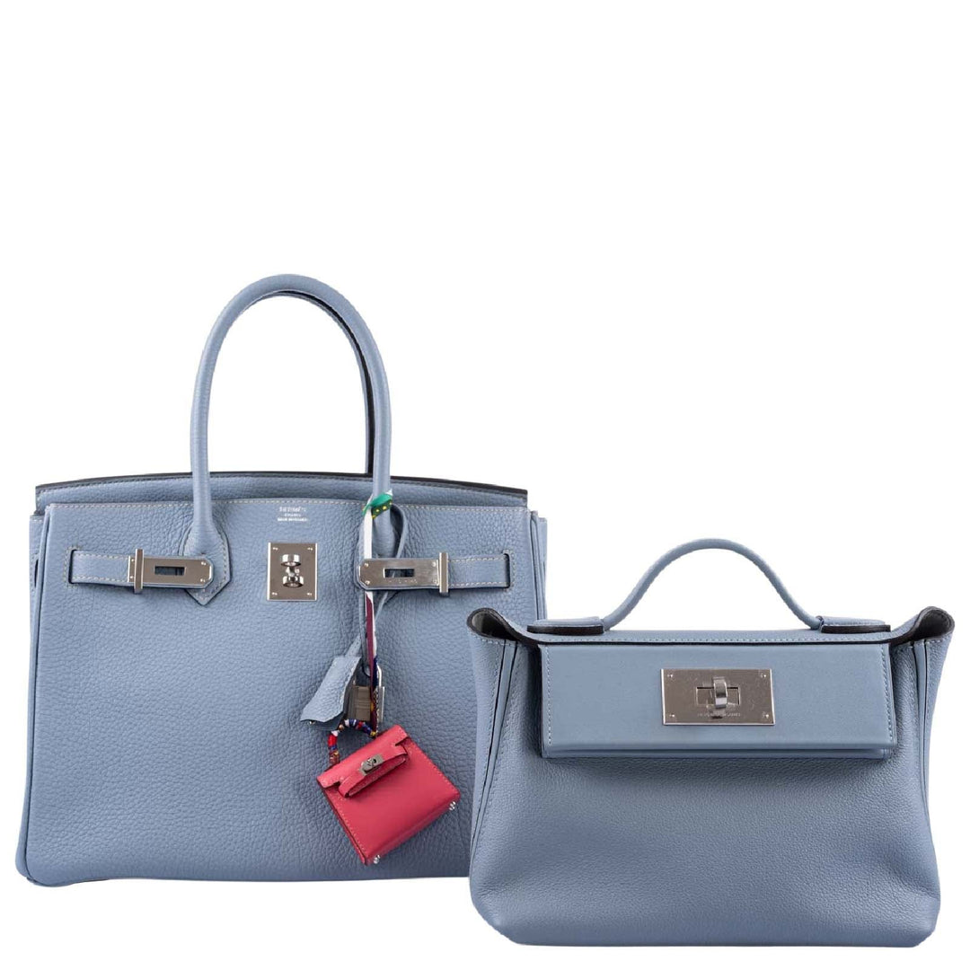Top quality Hermes Birkin 30 Blue Saint Cyr Clemence Palladium Hardware